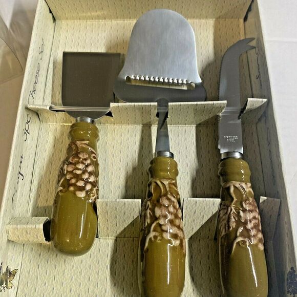 Napa Tuscany Vineyard 3pc Cheese Set Stainless Steel with Ceramic Handles - Picture 2 of 8